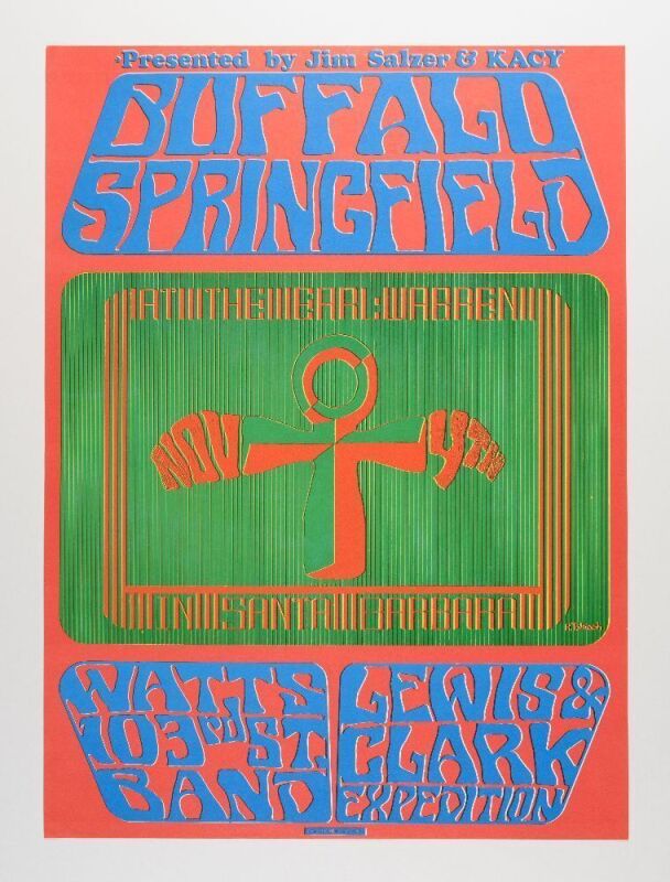 1967 AOR-3.39 Buffalo Springfield Earl Warren Santa Barbara Poster Near Mint 85