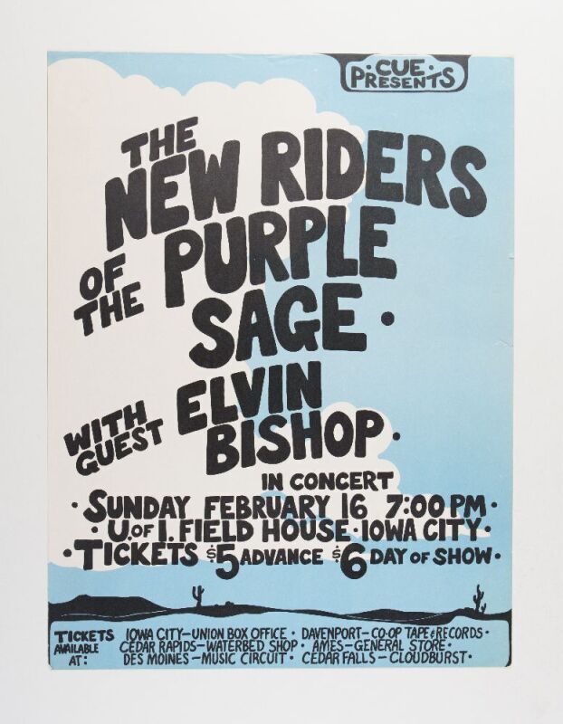 1975 New Riders of the Purple Sage Elvin Bishop University of Iowa Fieldhouse Poster Excellent 79