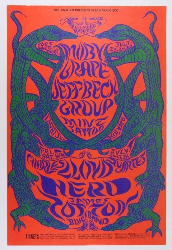 1968 BG-130 Moby Grape Jeff Beck Group Fillmore West Poster Near Mint 81