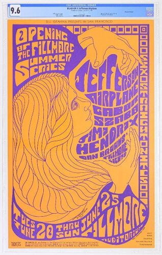 1967 BG-69 Jimi Hendrix Jefferson Airplane Fillmore Auditorium Poster CGC 9.6