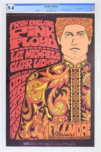 1967 BG-90 Pink Floyd Fillmore Auditorium Signed MacLean Poster CGC 9.4