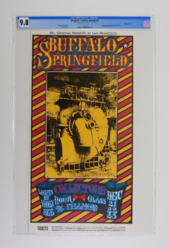 1967 BG-98 Buffalo Springfield Hour Glass Fillmore Auditorium Signed Mouse Poster CGC 9.8