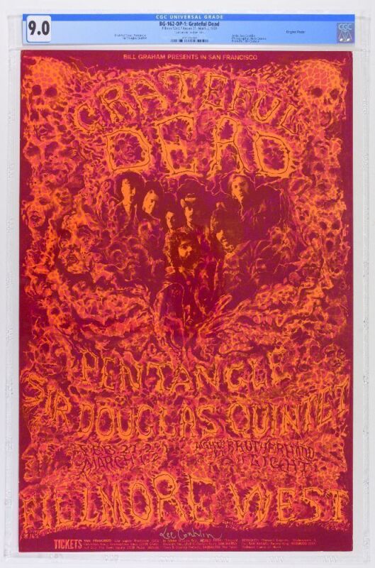 1969 BG-162 Grateful Dead Fillmore West Signed Conklin Poster CGC 9.0