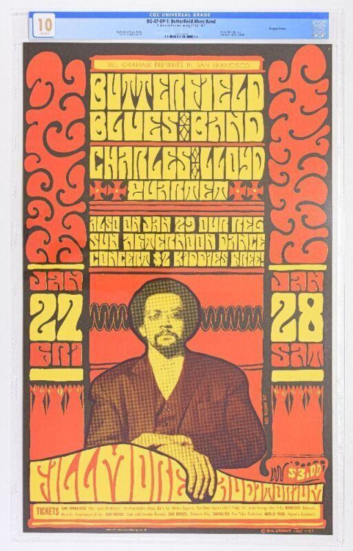 1967 BG-47 Butterfield Blues Band Charles Lloyd Quartet Fillmore Auditorium Poster CGC 10