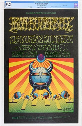 1968 BG-141 Iron Butterfly Sea Train Fillmore West Signed Griffin & Moscoso Poster CGC 9.2