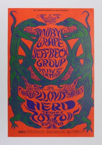 1968 BG-130 Moby Grape Jeff Beck Group Fillmore West Poster Excellent 75