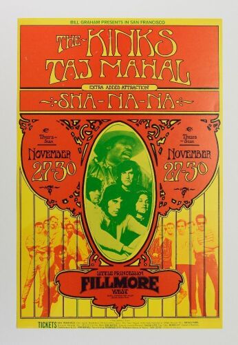 1969 BG-204 The Kinks Taj Mahal Fillmore West Poster Near Mint 81