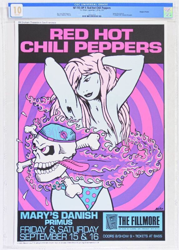 1989 NF-115 Frank Kozik Red Hot Chili Peppers Primus The Fillmore Poster CGC 10