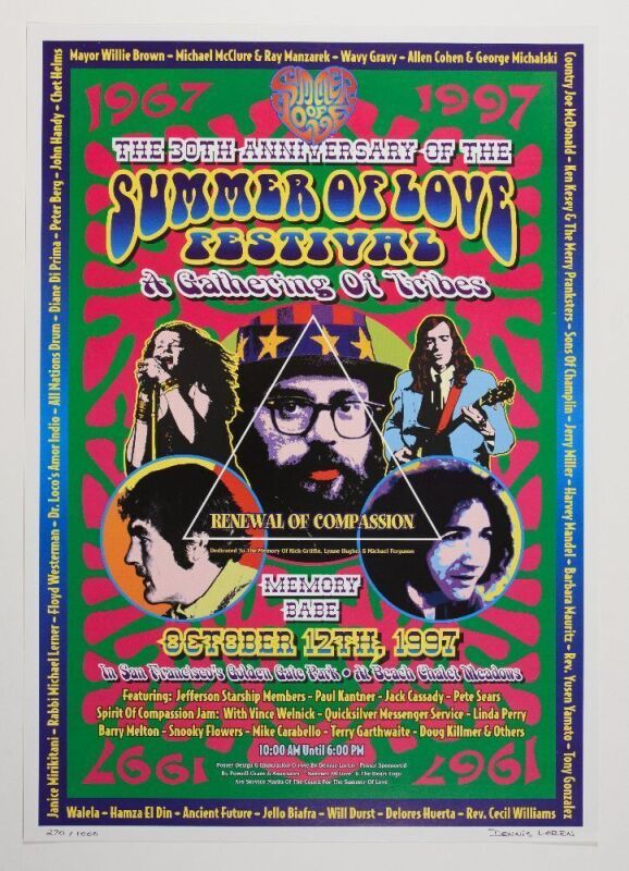 1997 30th Anniversary Summer of Love Golden Gate Park Signed Loren Poster Excellent 79