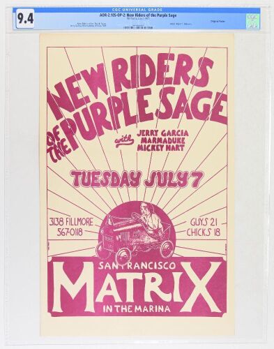 1970 AOR-2.105 New Riders of the Purple Sage with Jerry Garcia The Matrix Poster CGC 9.4