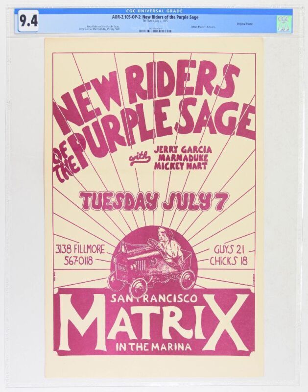 1970 AOR-2.105 New Riders of the Purple Sage with Jerry Garcia The Matrix Poster CGC 9.4