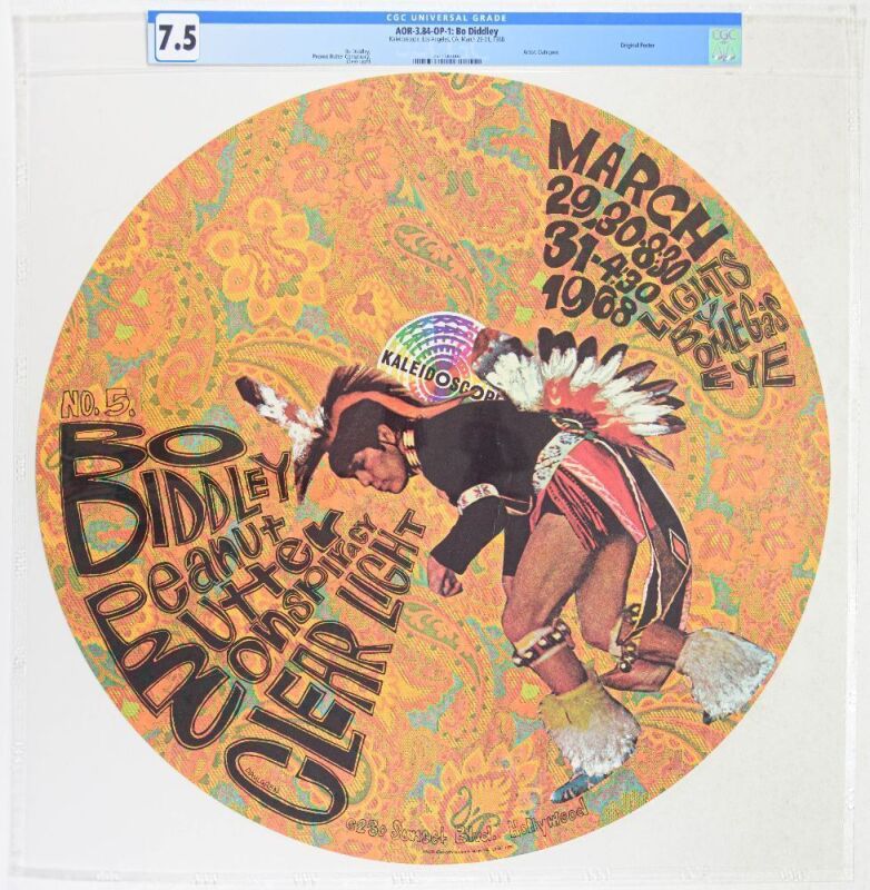 1968 AOR-3.84 Bo Diddley Clear Light Kaleidoscope #5 Poster CGC 7.5