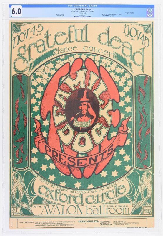 1966 FD-33 Grateful Dead Oxford Circle Avalon Ballroom Poster CGC 6.0