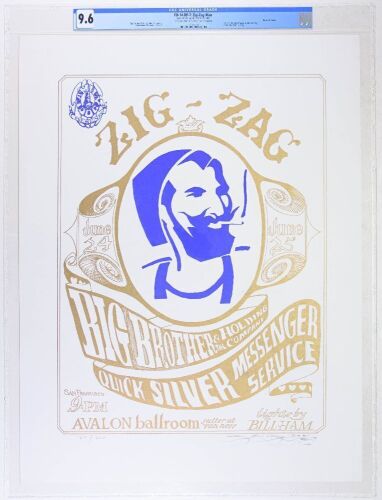 1986 FD-14 Big Brother Zig Zag Man Avalon Ballroom RP7 Signed Mouse LE Large Poster CGC 9.6