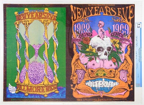 1968 BG-152 & 153 Grateful Dead Santana Vanilla Fudge Richie Havens NYE Winterland & Fillmore West Uncut Poster CGC 7.5