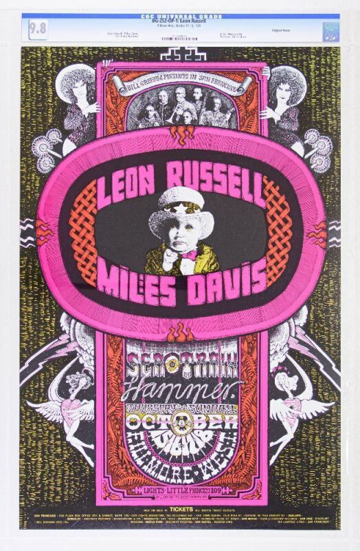 1970 BG-252 Leon Russell Miles Davis Fillmore West Poster CGC 9.8