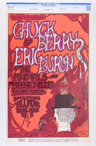 1967 BG-70 Chuck Berry Eric Burdon Fillmore Auditorium Poster CGC 8.0