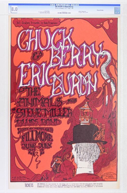 1967 BG-70 Chuck Berry Eric Burdon Fillmore Auditorium Poster CGC 8.0