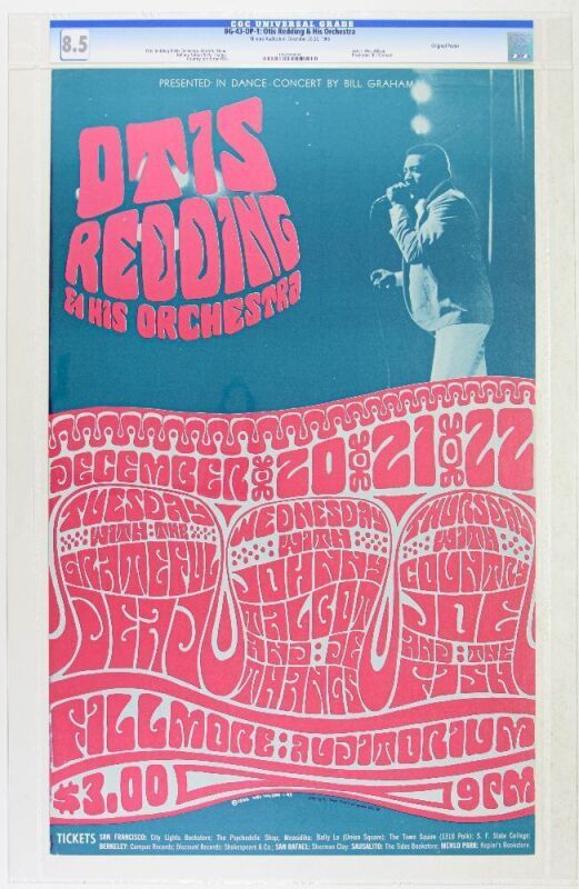 1966 BG-43 Otis Redding Grateful Dead Fillmore Auditorium Poster CGC 8.5