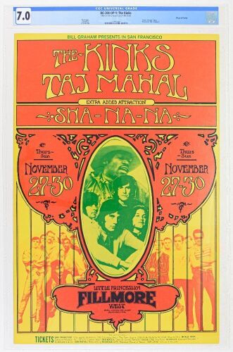 1969 BG-204 The Kinks Taj Mahal Fillmore West Poster CGC 7.0