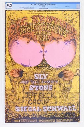 1968 BG-129 Big Brother Janis Joplin Richie Havens Fillmore West Poster CGC 9.2