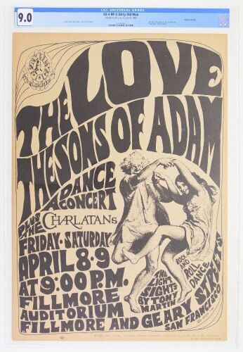 1966 FD-4 Love Sons Of Adam The Charlatans Fillmore Auditorium RP3 Poster CGC 9.0