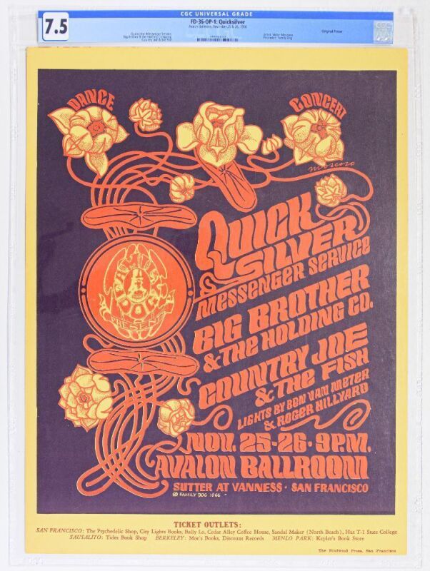 1966 FD-36 Big Brother Janis Joplin Quicksilver Avalon Ballroom Poster CGC 7.5