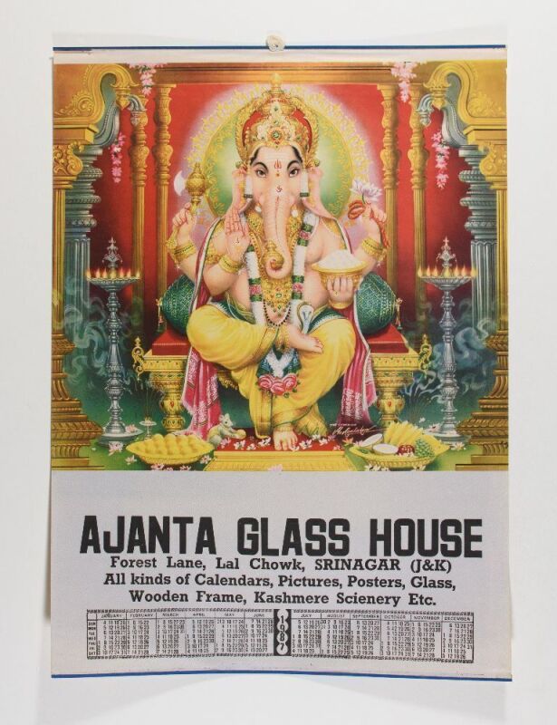 1987 Ajanta Glass House Ganesh Calendar Scroll Poster Excellent 73