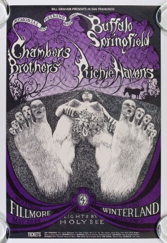 1968 BG-122 Buffalo Springfield Chambers Brothers Winterland & Fillmore Auditorium Poster Near Mint 85