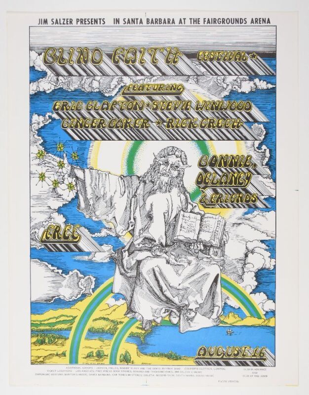 1969 AOR-3.42 Blind Faith Delaney Bonnie & Friends Earl Warren Santa Barbara Poster Near Mint 81