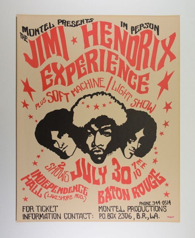 1968 Jimi Hendrix Experience Independence Hall Baton Rouge RP Artists Proof Poster Near Mint 87