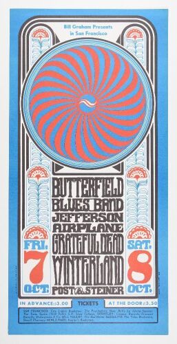 1966 BG-30 Grateful Dead Jefferson Airplane Paul Butterfield Winterland Poster Excellent 75