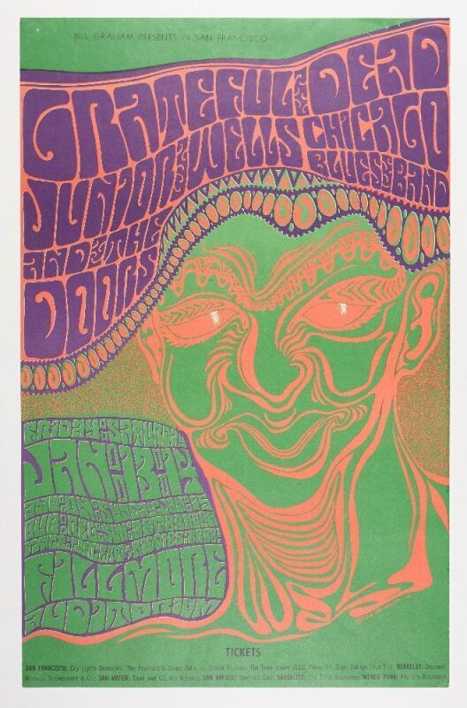 1967 BG-45 Grateful Dead The Doors Fillmore Auditorium Poster Excellent 77