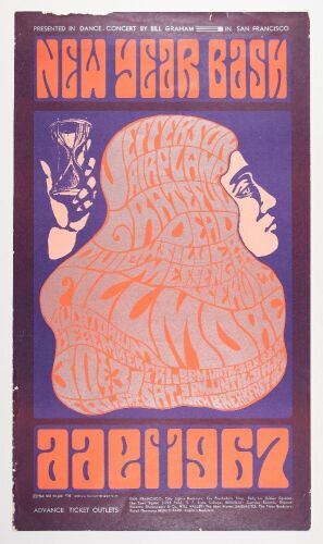 1966 BG-37 Grateful Dead Jefferson Airplane NYE Fillmore Auditorium Poster Extra Fine 67