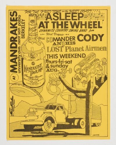 1977 Asleep at the Wheel Commander Cody Mandrakes Handbill Excellent 77