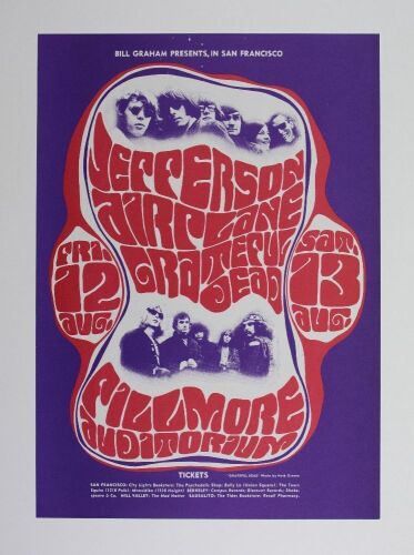 1966 BG-23 Jefferson Airplane Grateful Dead Fillmore Auditorium RP2 Poster Near Mint 89