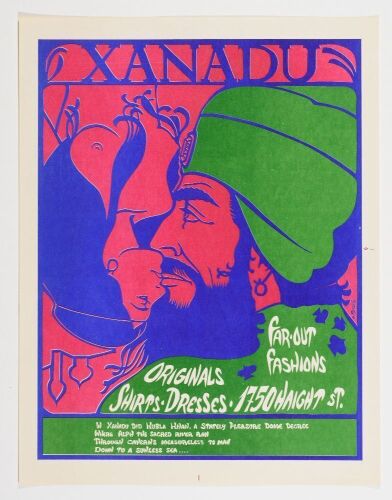 1967 Terre' Xanadu Haight Ashbury San Francisco Psychedelic Fashion Store Advertisement Poster Near Mint 85