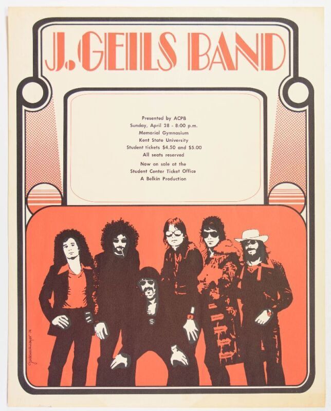 1974 J. Geils Band Kent State University Poster Extra Fine 67