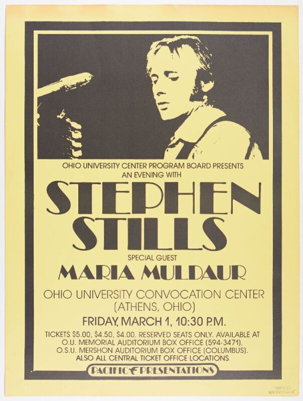 1974 Stephen Stills Ohio University Convocation Center Poster Extra Fine 67
