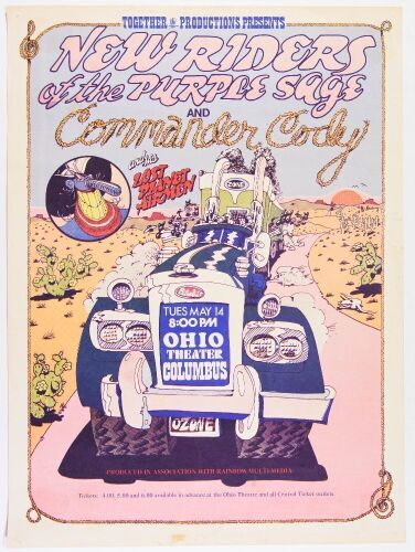 1974 New Riders of the Purple Sage Commander Cody Ohio Theater Poster Extra Fine 63