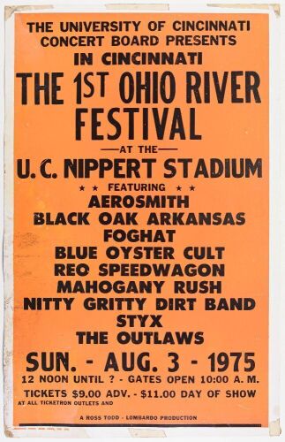 1975 Aerosmith Foghat 1st Ohio River Music Festival University of Cincinnati Poster Extra Fine 63