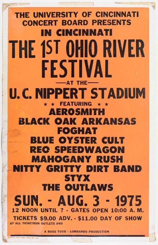 1975 Aerosmith Foghat 1st Ohio River Music Festival University of Cincinnati Poster Extra Fine 63