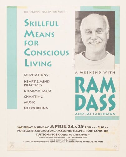 1993 A Weekend With Baba Ram Dass Richard Alpert Portland Art Museum Masonic Temple Poster Excellent 71