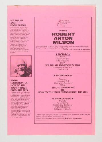 1989 Robert Anton Wilson The Congregational Church & Catbird Seat Bookstore Portland Poster Excellent 73