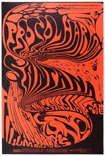 1968 BG-143 Santana Procol Harum Fillmore West Poster Near Mint 85