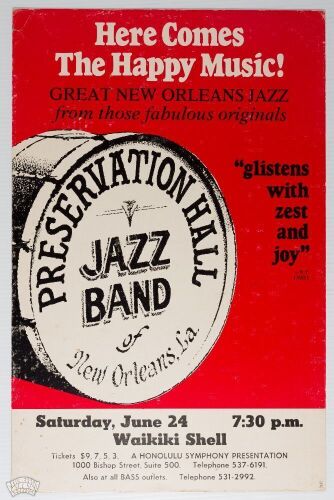 1978 Preservation Hall Jazz Band of New Orleans Waikiki Shell Honolulu Poster Excellent 79