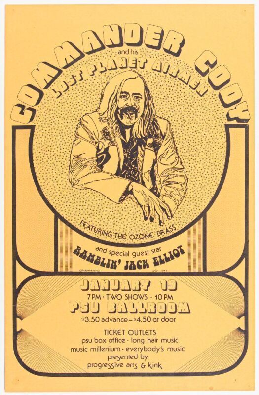1973 Commander Cody & Lost Planet Airmen Ramblin' Jack Elliot PSU Ballroom Eugene Poster Excellent 73
