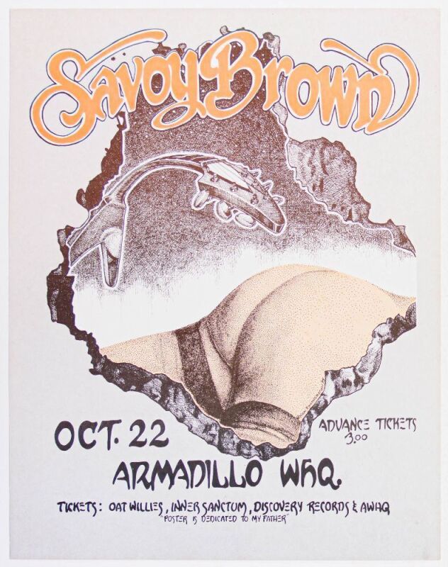 1975 Savoy Brown Armadillo World Headquarters Austin Poster Excellent 77