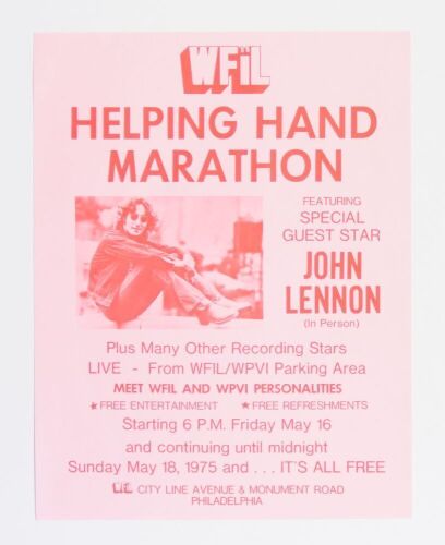 1975 John Lennon Helping Hand Marathon Philadelphia Flyer Near Mint 89