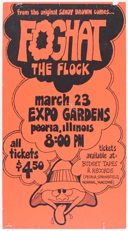 1974 Foghat Expo Gardens Peoria Poster Excellent 70